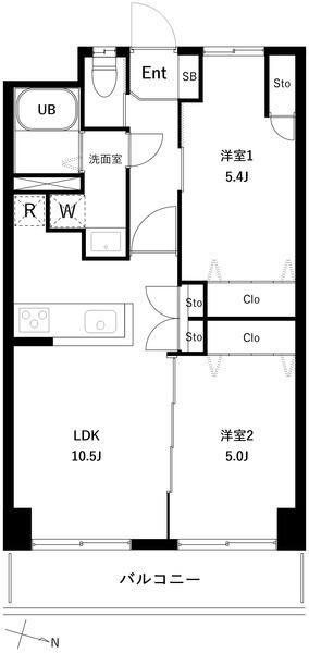 PARK MODERN つつじヶ丘(2LDK/7階)の間取り写真
