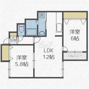 ハピネス八軒(2LDK/4階)の間取り写真