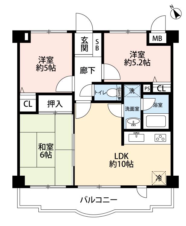 マイルドタウン山手西壱番館(3LDK/3階)の間取り写真