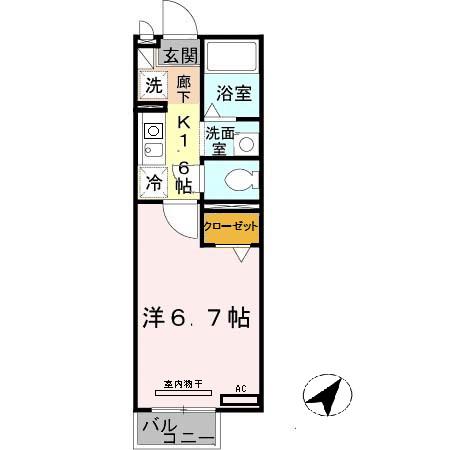 セジュール西代I A棟(1K/2階)の間取り写真