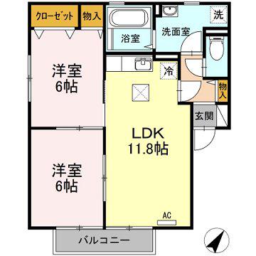 BAIENB棟(2LDK/1階)の間取り写真