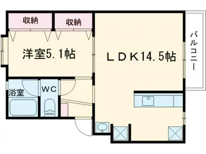 田ノ浦ハイツ(1LDK/3階)の間取り写真