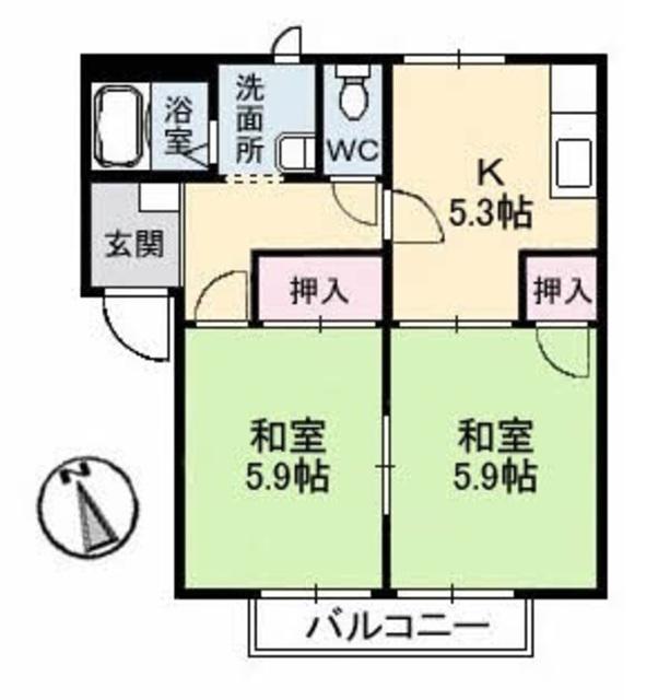 フレグランス倉敷(2K/2階)の間取り写真