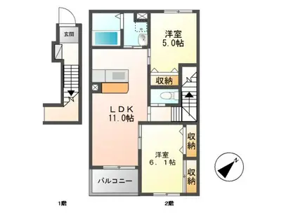 パレス ファミーユ(2LDK/2階)の間取り写真