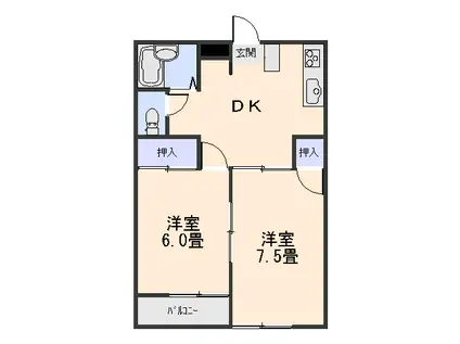 中里ハイツ(2DK/2階)の間取り写真