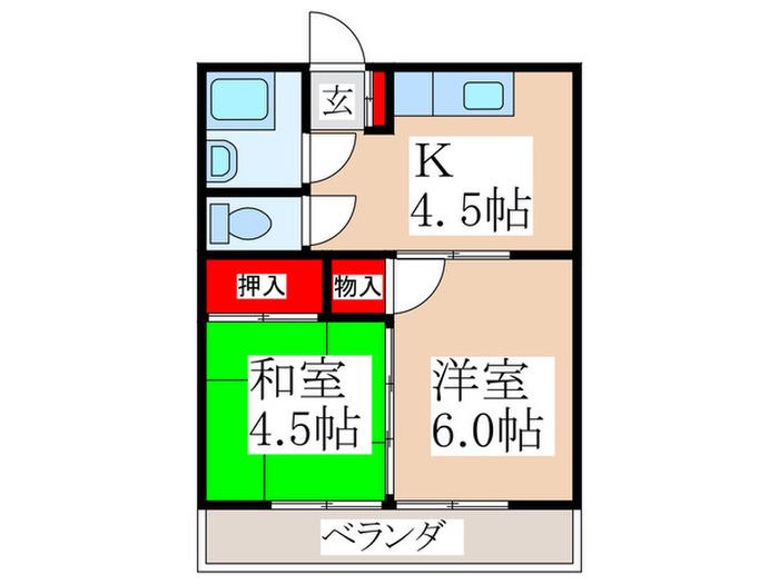 若葉ハイツ(2K/2階)の間取り写真