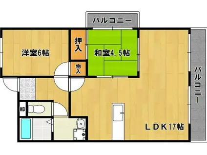 ルークレジデンス姫路II(2LDK/4階)の間取り写真