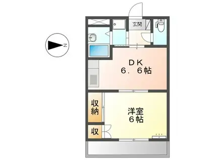 クイーンパレス羽根井(1DK/2階)の間取り写真