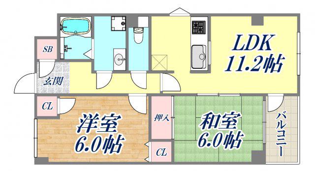 リバーコート湊川 PARTⅡ(2LDK/4階)の間取り写真