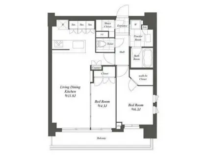 クレストコート白金高輪(2LDK/10階)の間取り写真