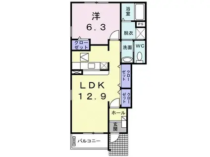 ベルコリーヌ・N II(1LDK/1階)の間取り写真