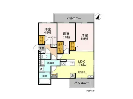 リベルテ四条梅津(3LDK/2階)の間取り写真