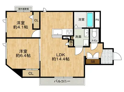 アジュレーブ吹田(2LDK/3階)の間取り写真