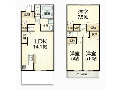 セントフィオーレ園部 南棟(3LDK/1階)の間取り写真