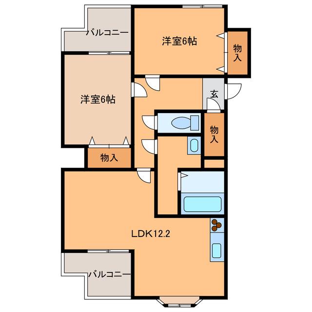 NC西3・4マンション(2LDK/5階)の間取り写真