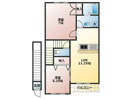 レザン ヴェルジュ A(2LDK/2階)の間取り写真