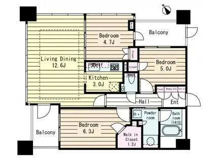 アウルタワー(3LDK/38階)の間取り写真