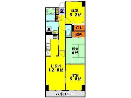モーニングパーク朝霞(3LDK/5階)の間取り写真