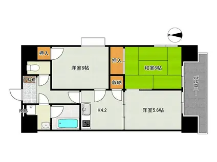 ヴェルビュ上杉(3K/2階)の間取り写真