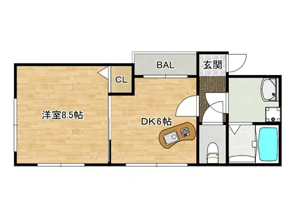 シャルマン中宮(1DK/4階)の間取り写真