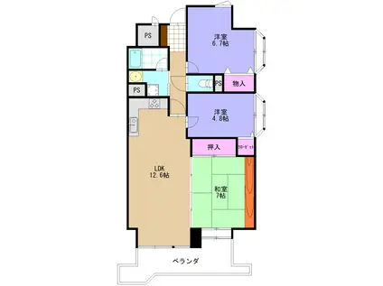 ライオンズマンション本町通2(3LDK/4階)の間取り写真