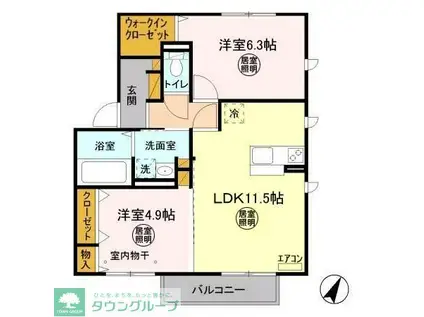 ソレイユ(2LDK/2階)の間取り写真