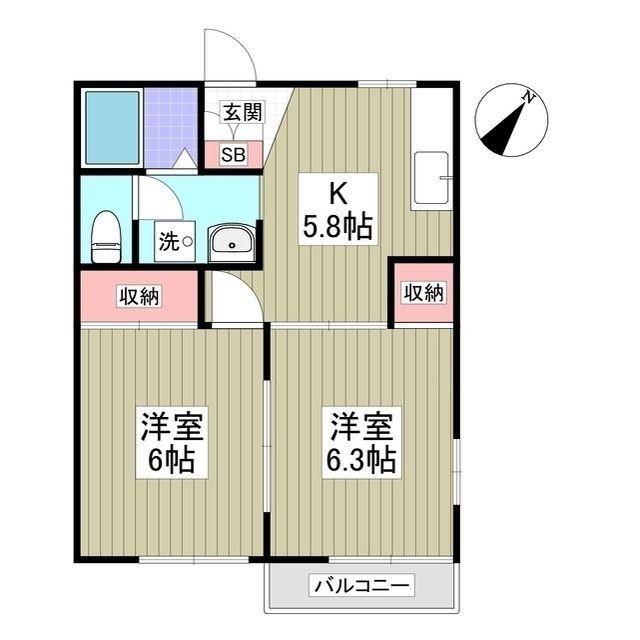 上前ハイツC(2K/1階)の間取り写真