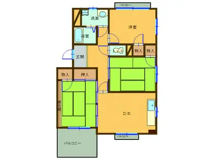 メゾンうがしまⅡ(3DK/2階)の間取り写真