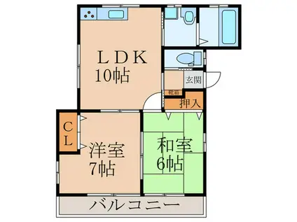 緒方ハイツ(2LDK/2階)の間取り写真