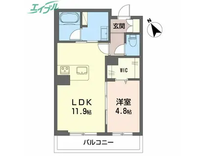 ツヴェルフII(1LDK/2階)の間取り写真