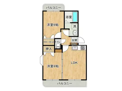 ボヌール二の宮(2LDK/2階)の間取り写真