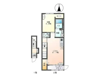 24・ユニヴァリィII栃木市今泉町(1LDK/2階)の間取り写真