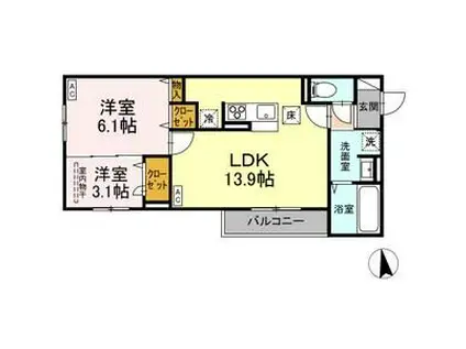 CEREZO FUNACHOU(2LDK/1階)の間取り写真