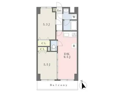 アリオーソ・フラーゼ(2DK/9階)の間取り写真