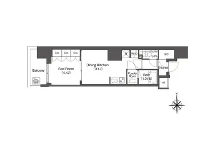 コンフォリア東新宿(1LDK/6階)の間取り写真