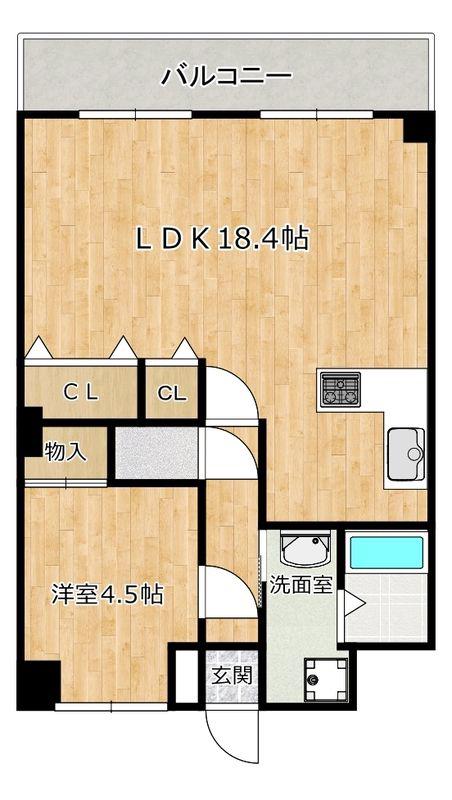 セザール難波西(1LDK/6階)の間取り写真