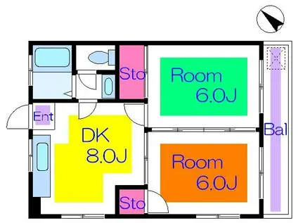 グレイドハイツ(2DK/2階)の間取り写真