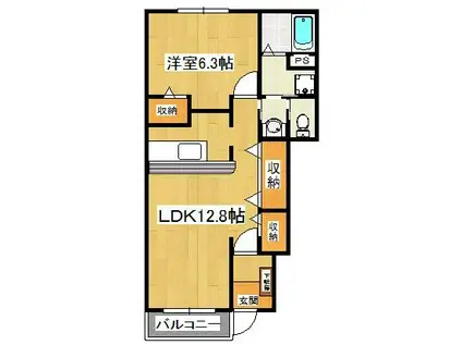 アメニティーC(1LDK/1階)の間取り写真