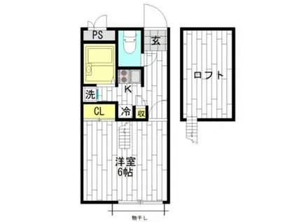 春秋ハイツ(1K/2階)の間取り写真