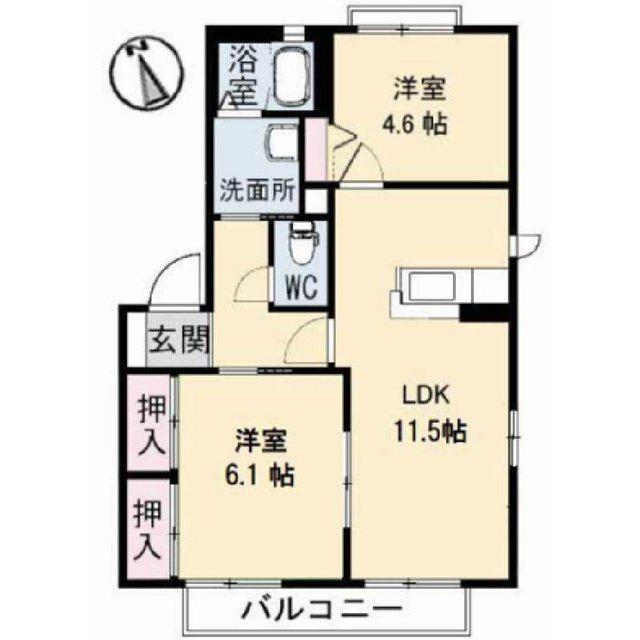 アメニティーハウス(2LDK/2階)の間取り写真