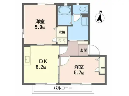 ヴィラージュ マルイ B棟(2DK/2階)の間取り写真