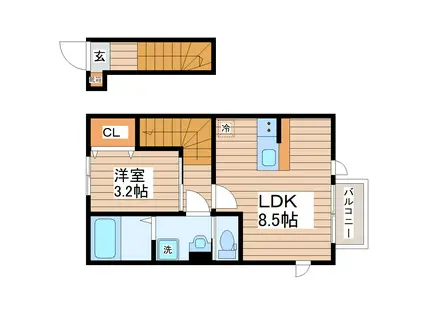 ガス割 第八弾 THE ROOM 南仙台駅B(1LDK/2階)の間取り写真