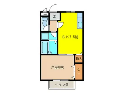 エルディム平島(1DK/2階)の間取り写真