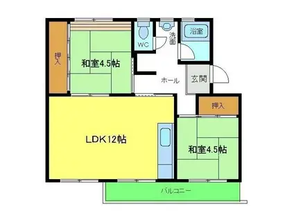 公団狭山5号棟(2LDK/5階)の間取り写真