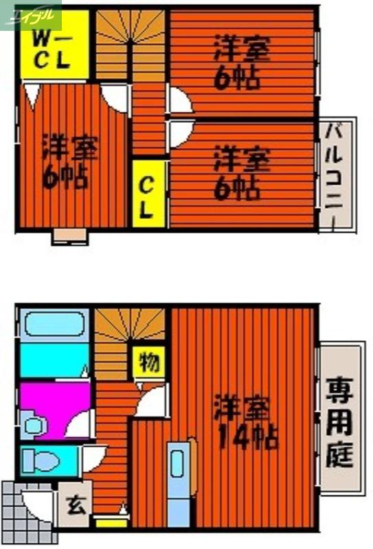 ラルジュ B棟(3LDK/1階)の間取り写真