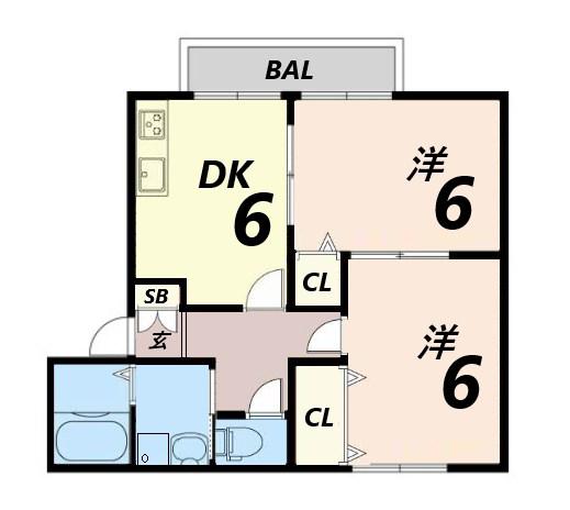 コンフォーレ今宿(2DK/1階)の間取り写真