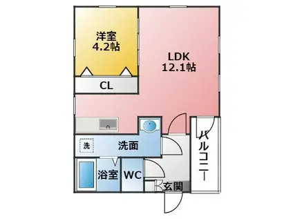 LUNA TERRACE(1LDK/2階)の間取り写真