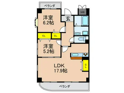 サンパティーク樟葉(2LDK/2階)の間取り写真