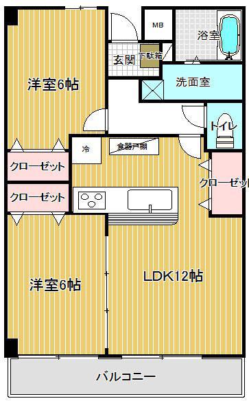 グレイトバレー(2LDK/2階)の間取り写真