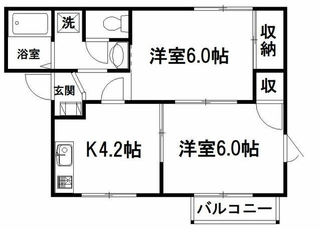 ジュネスベルA(2K/2階)の間取り写真